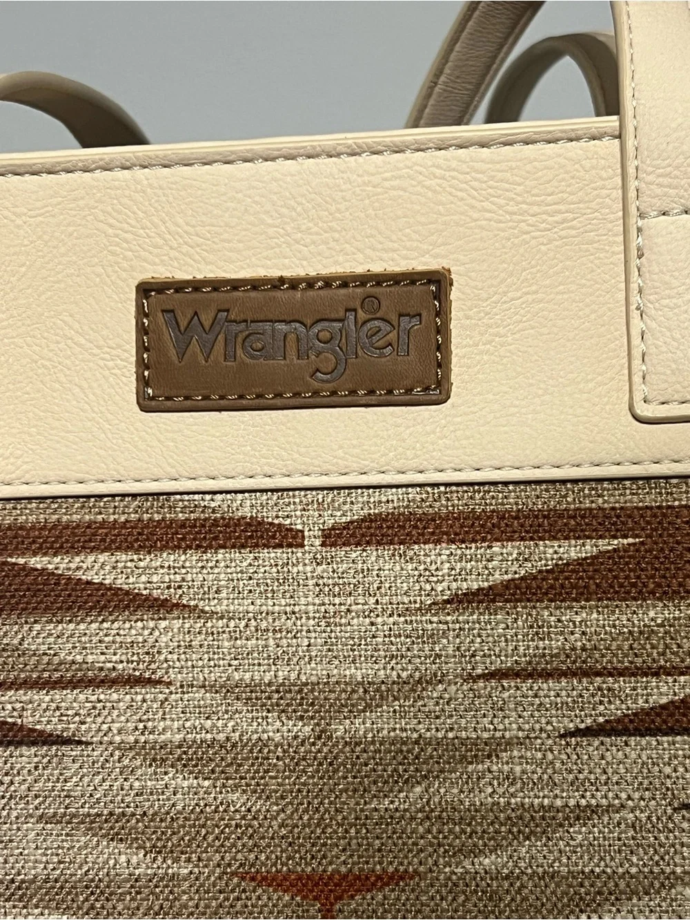 Wrangler Cream and Brown Southwestern Pattern Tote with Turquoise Accents